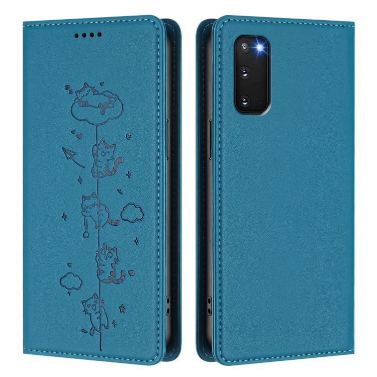 For Samsung Galaxy S20 FE Cute Cats Embossed Magnetic RFID Vegan Leather Phone Case