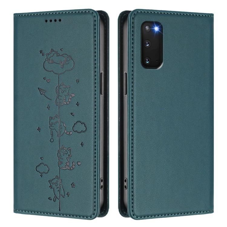 For Samsung Galaxy S20 FE Cute Cats Embossed Magnetic RFID Vegan Leather Phone Case