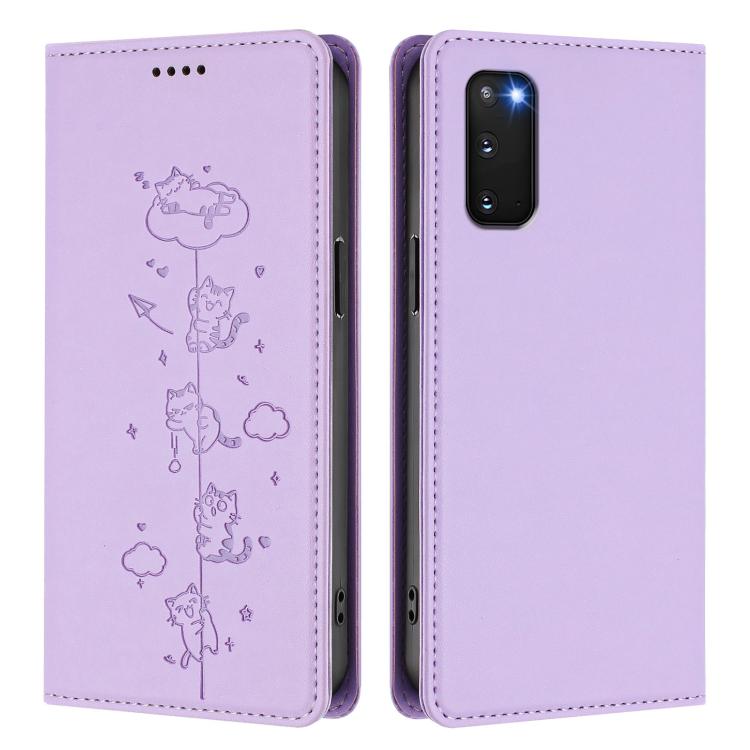 For Samsung Galaxy S20 FE Cute Cats Embossed Magnetic RFID Vegan Leather Phone Case