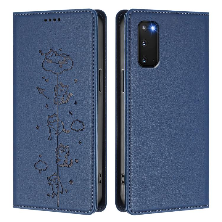 For Samsung Galaxy S20 FE Cute Cats Embossed Magnetic RFID Vegan Leather Phone Case