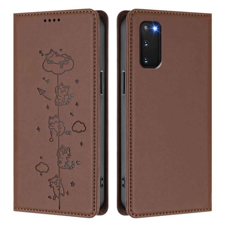 For Samsung Galaxy S20 FE Cute Cats Embossed Magnetic RFID Vegan Leather Phone Case