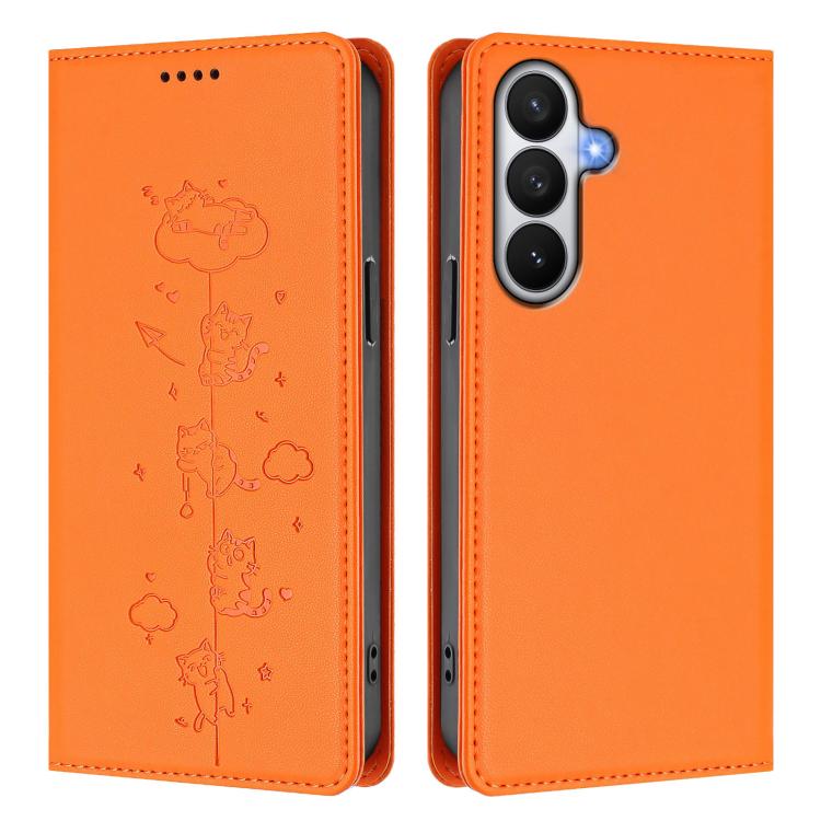 For Samsung Galaxy S26 5G Cute Cats Embossed Magnetic RFID Vegan Leather Phone Case