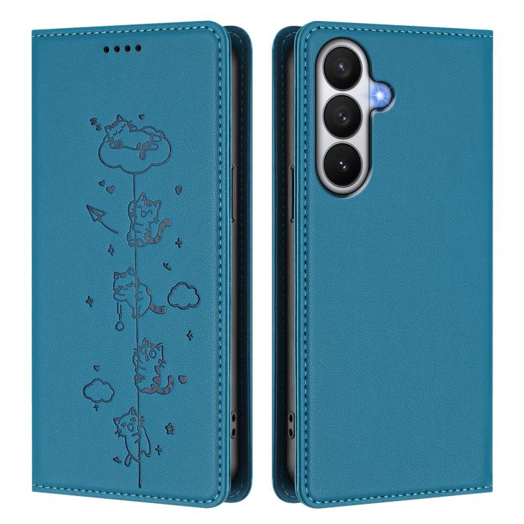For Samsung Galaxy S26 5G Cute Cats Embossed Magnetic RFID Vegan Leather Phone Case
