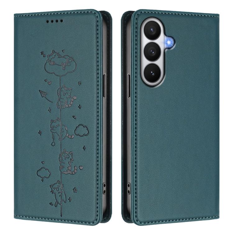 For Samsung Galaxy S26 5G Cute Cats Embossed Magnetic RFID Vegan Leather Phone Case