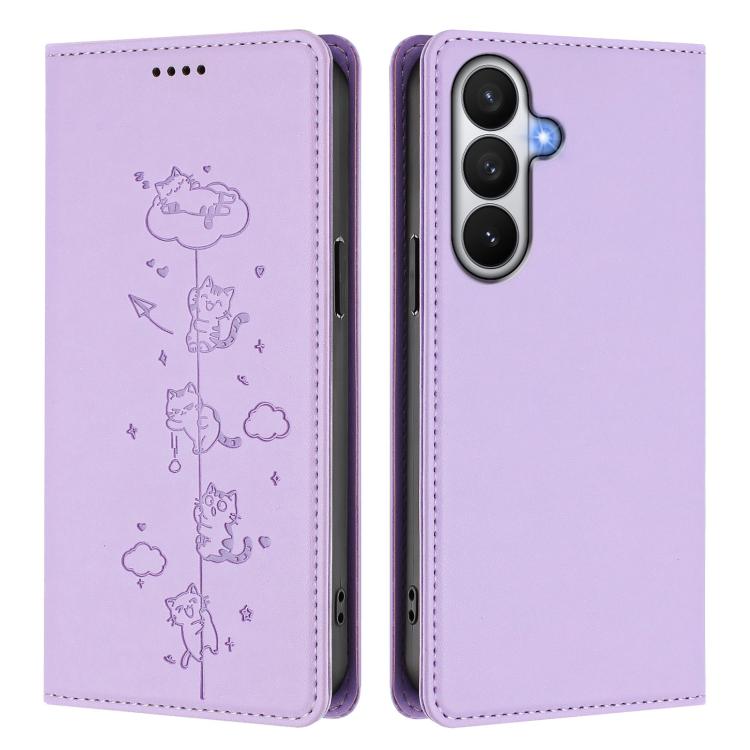 For Samsung Galaxy S26 5G Cute Cats Embossed Magnetic RFID Vegan Leather Phone Case