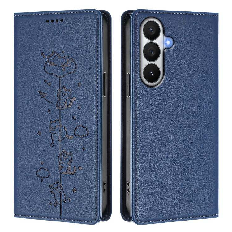 For Samsung Galaxy S26 5G Cute Cats Embossed Magnetic RFID Vegan Leather Phone Case