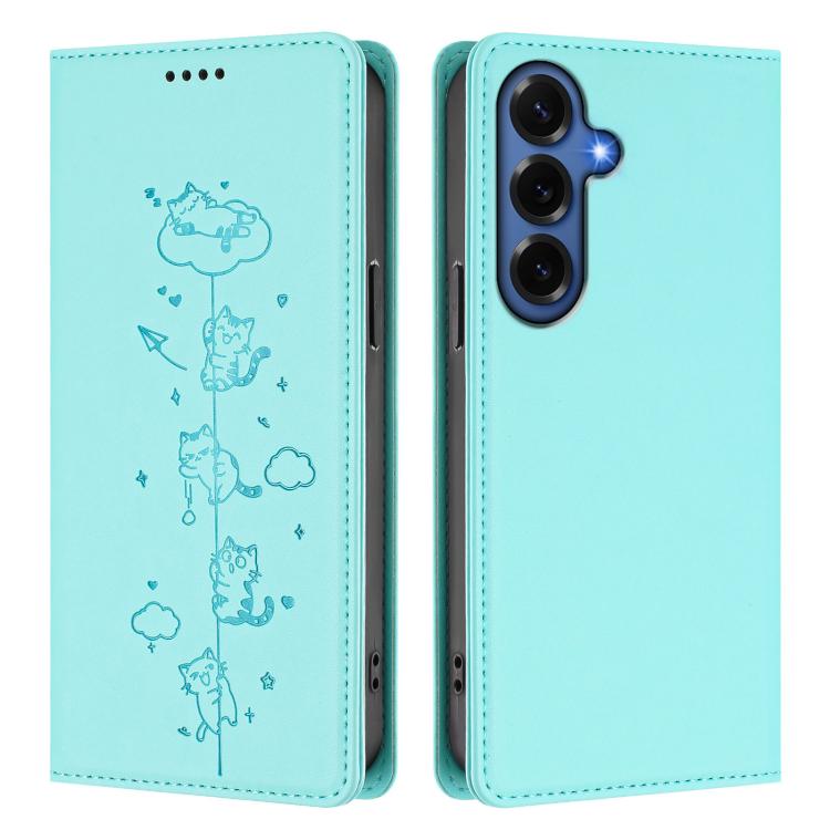 For Samsung Galaxy S26+ 5G Cute Cats Embossed Magnetic RFID Vegan Leather Phone Case