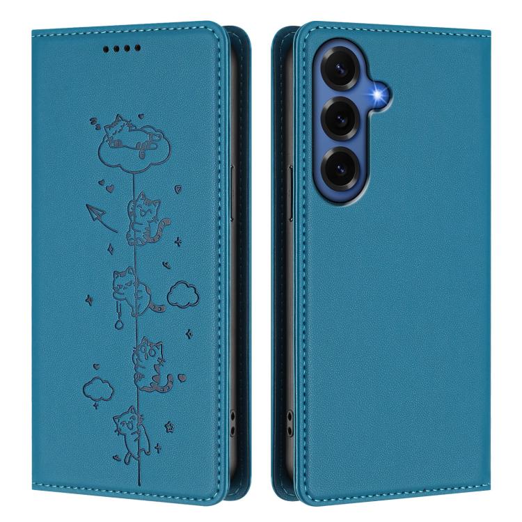 For Samsung Galaxy S26+ 5G Cute Cats Embossed Magnetic RFID Vegan Leather Phone Case