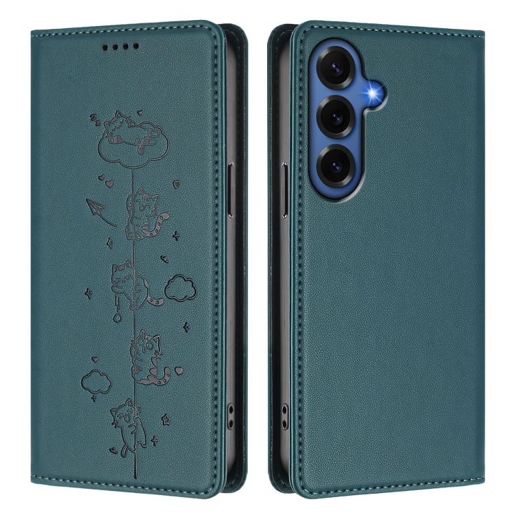 For Samsung Galaxy S26+ 5G Cute Cats Embossed Magnetic RFID Vegan Leather Phone Case