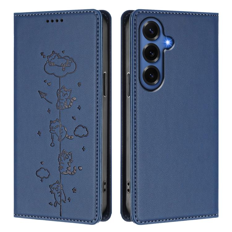 For Samsung Galaxy S26+ 5G Cute Cats Embossed Magnetic RFID Vegan Leather Phone Case