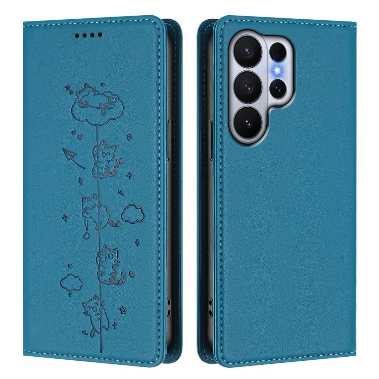 For Samsung Galaxy S26 Ultra 5G Cute Cats Embossed Magnetic RFID Vegan Leather Phone Case