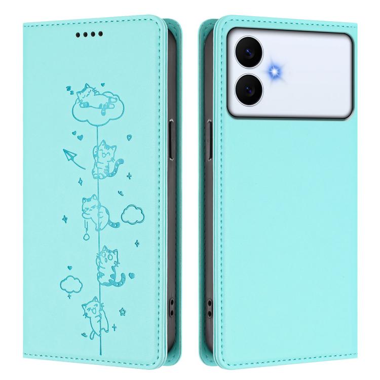 For Samsung Galaxy S26 Edge 5G Cute Cats Embossed Magnetic RFID Vegan Leather Phone Case