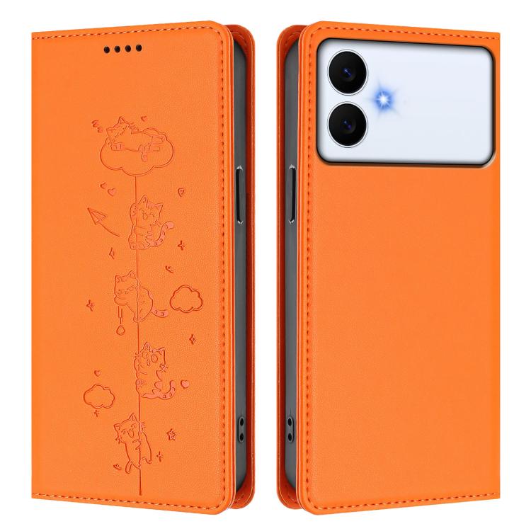 For Samsung Galaxy S26 Edge 5G Cute Cats Embossed Magnetic RFID Vegan Leather Phone Case