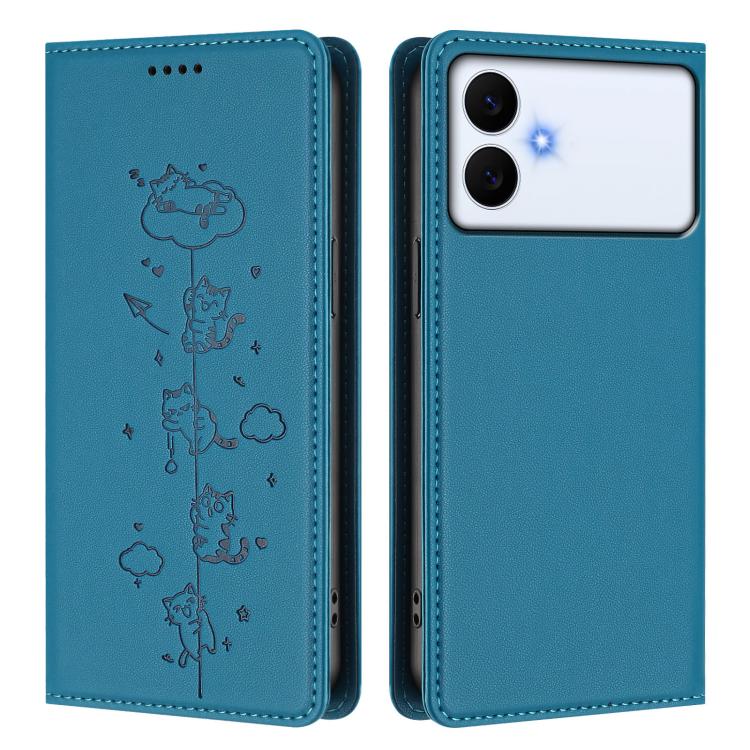 For Samsung Galaxy S26 Edge 5G Cute Cats Embossed Magnetic RFID Vegan Leather Phone Case