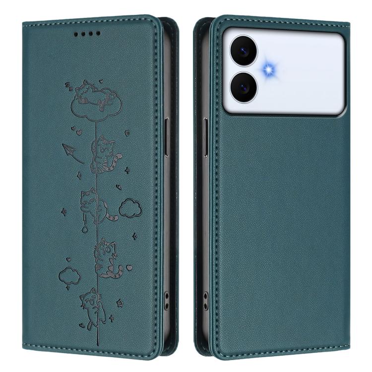 For Samsung Galaxy S26 Edge 5G Cute Cats Embossed Magnetic RFID Vegan Leather Phone Case