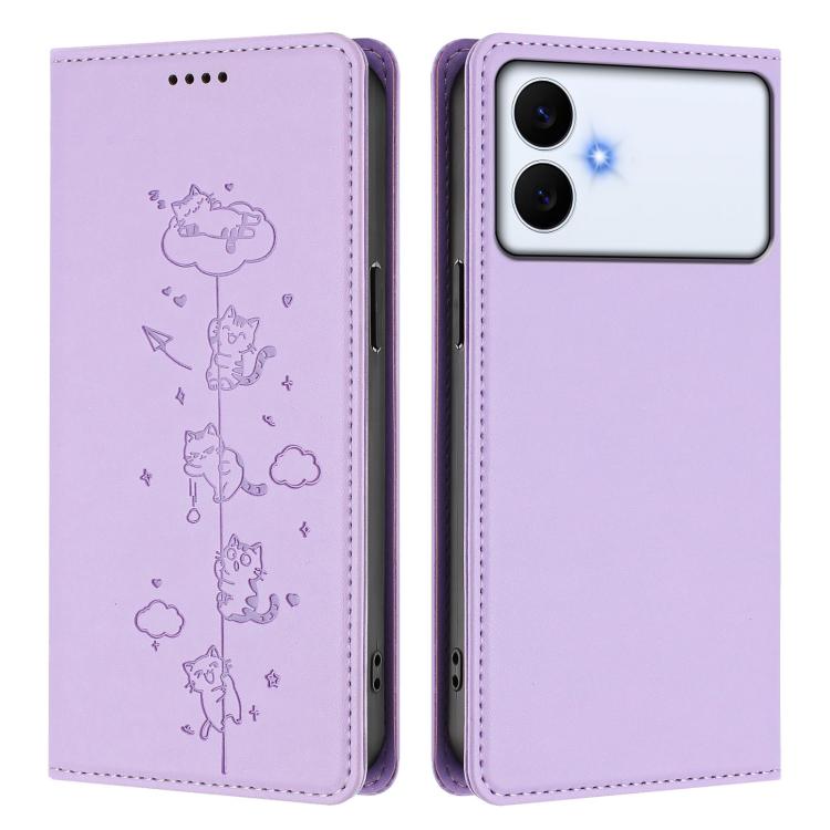 For Samsung Galaxy S26 Edge 5G Cute Cats Embossed Magnetic RFID Vegan Leather Phone Case