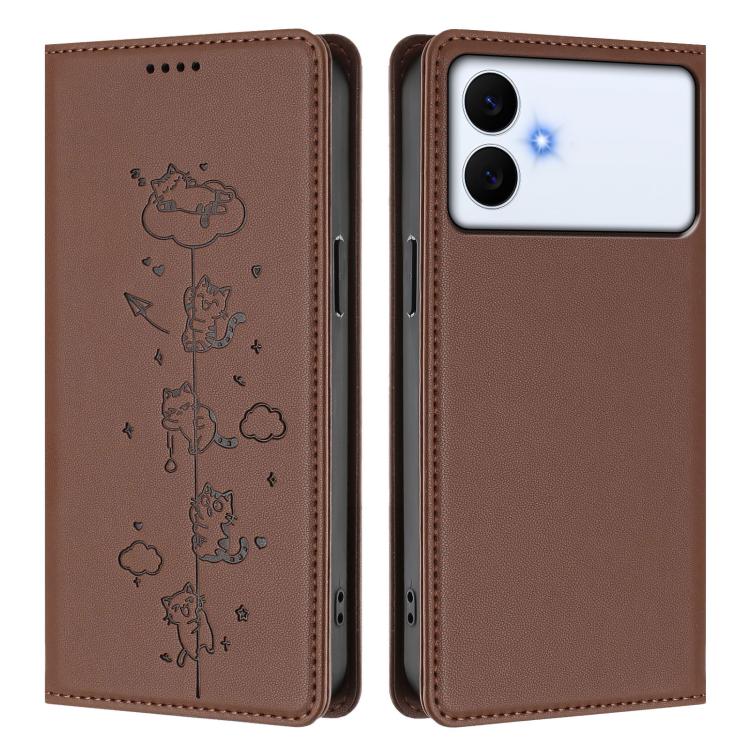 For Samsung Galaxy S26 Edge 5G Cute Cats Embossed Magnetic RFID Vegan Leather Phone Case