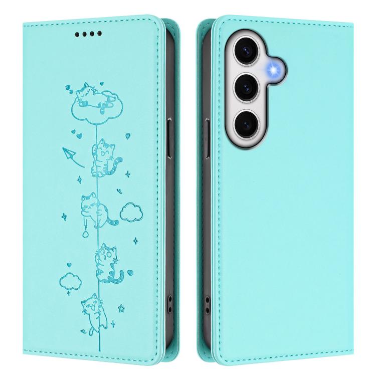 For Samsung Galaxy S23 FE 5G Cute Cats Embossed Magnetic RFID Vegan Leather Phone Case