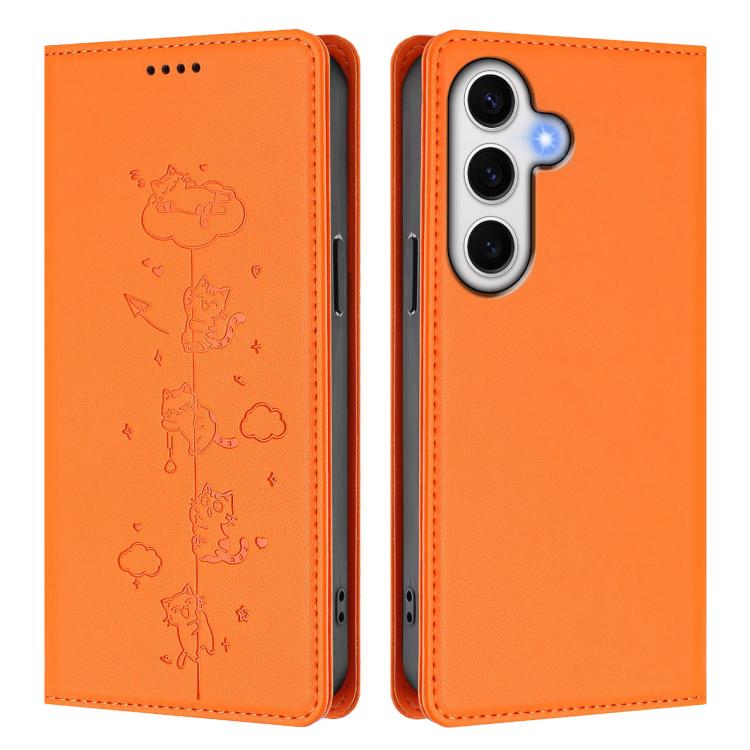 For Samsung Galaxy S23 FE 5G Cute Cats Embossed Magnetic RFID Vegan Leather Phone Case