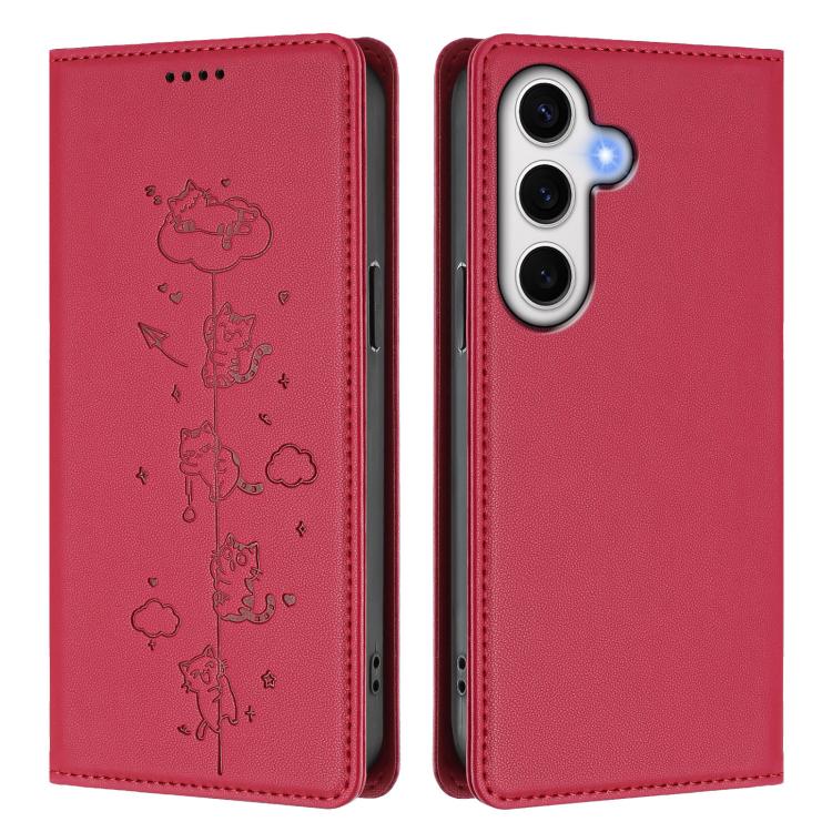 For Samsung Galaxy S23 FE 5G Cute Cats Embossed Magnetic RFID Vegan Leather Phone Case