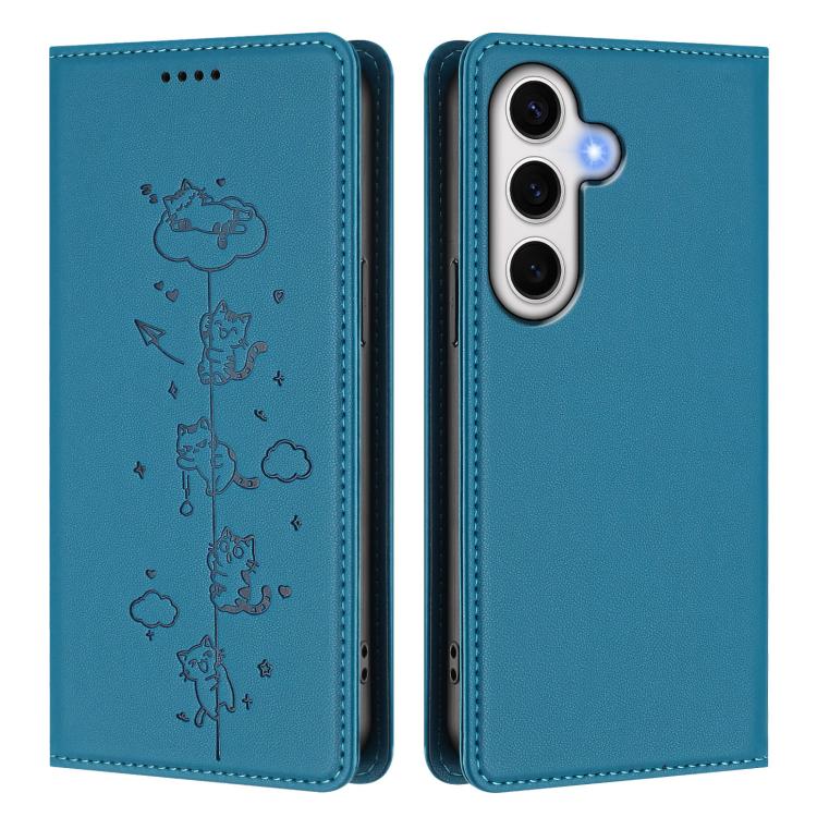 For Samsung Galaxy S23 FE 5G Cute Cats Embossed Magnetic RFID Vegan Leather Phone Case