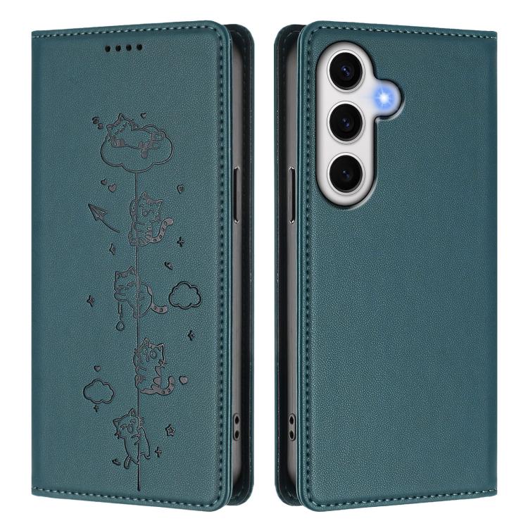 For Samsung Galaxy S23 FE 5G Cute Cats Embossed Magnetic RFID Vegan Leather Phone Case
