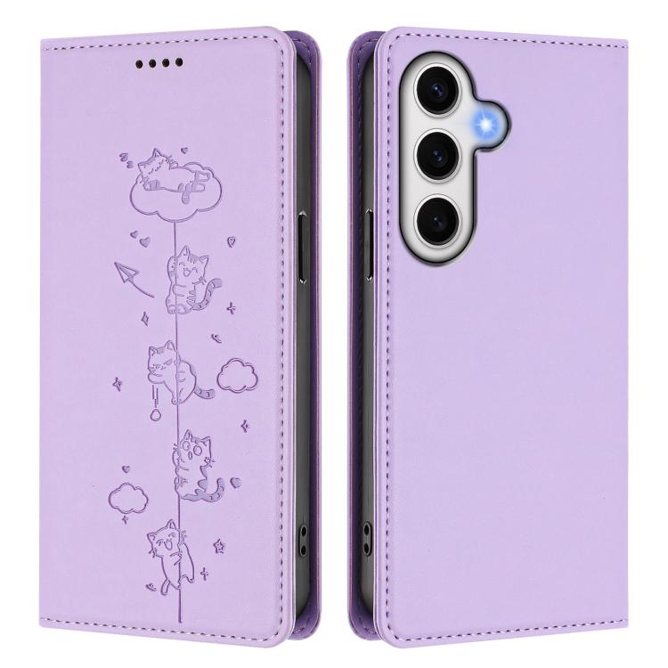 For Samsung Galaxy S23 FE 5G Cute Cats Embossed Magnetic RFID Vegan Leather Phone Case