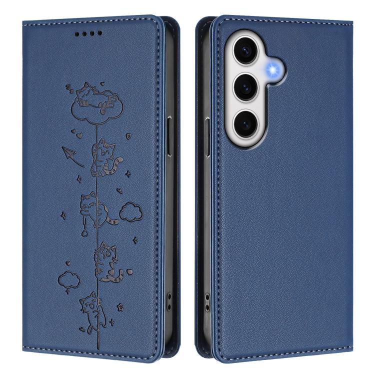 For Samsung Galaxy S23 FE 5G Cute Cats Embossed Magnetic RFID Vegan Leather Phone Case