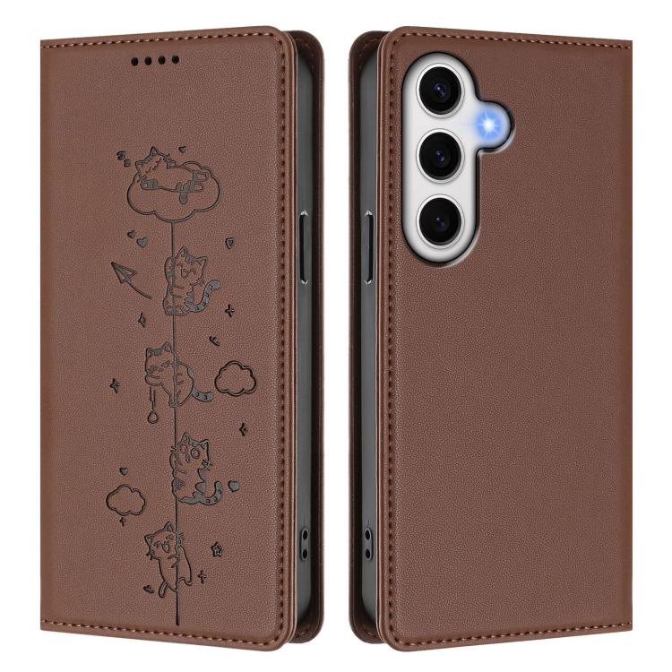 For Samsung Galaxy S23 FE 5G Cute Cats Embossed Magnetic RFID Vegan Leather Phone Case