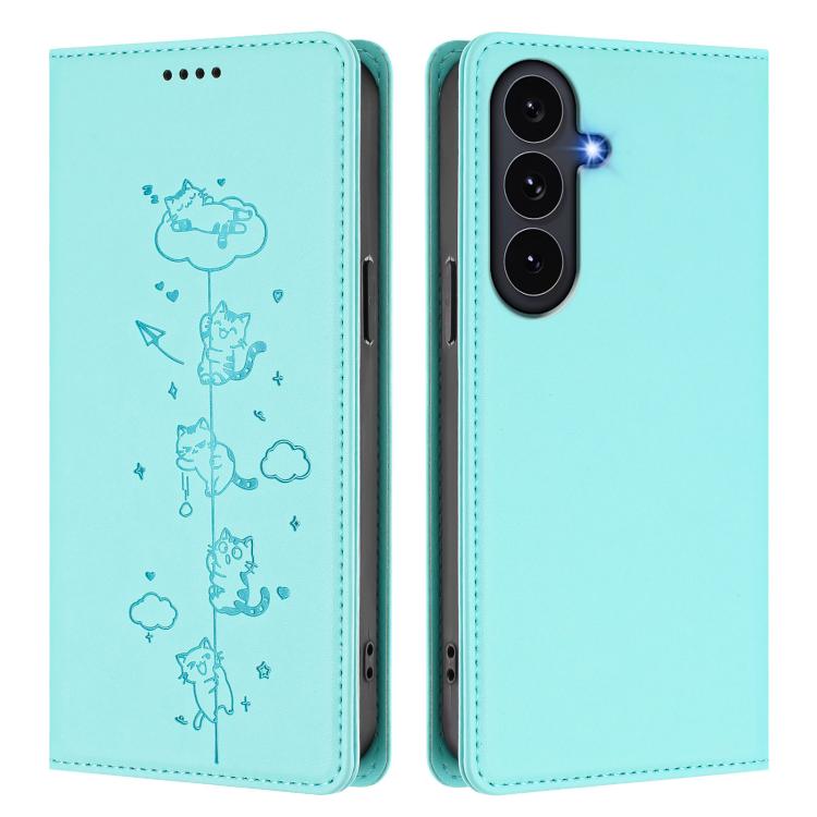 For Galaxy S26 FE 5G Cute Cats Embossed Magnetic RFID Vegan Leather Phone Case