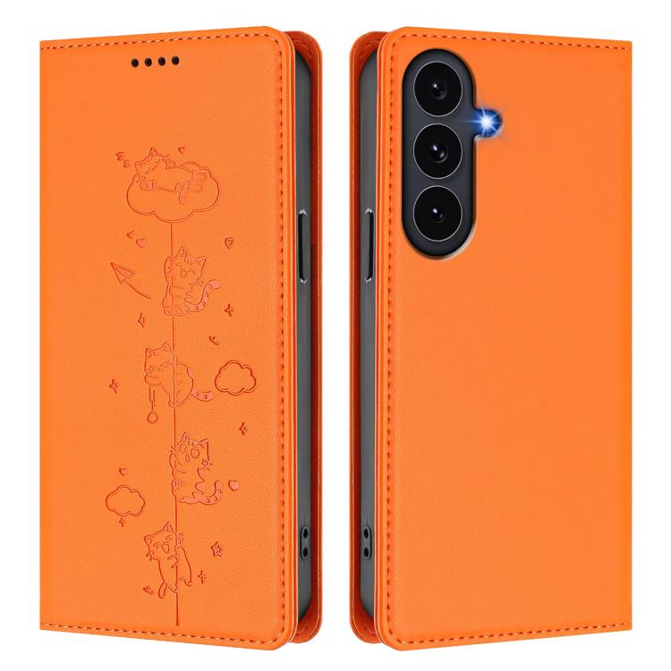 For Galaxy S26 FE 5G Cute Cats Embossed Magnetic RFID Vegan Leather Phone Case