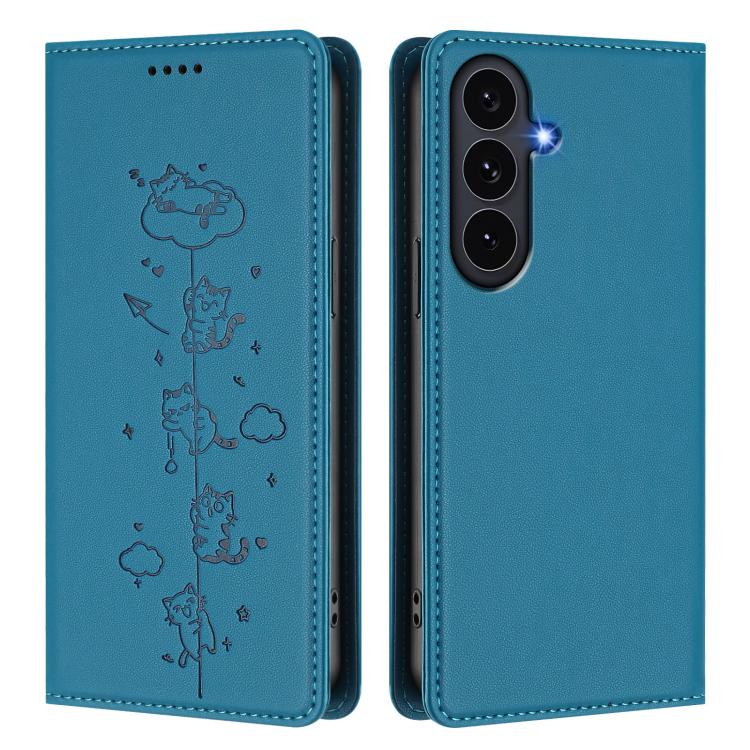 For Galaxy S26 FE 5G Cute Cats Embossed Magnetic RFID Vegan Leather Phone Case