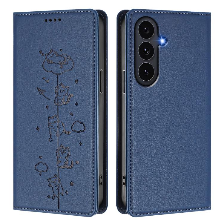 For Galaxy S26 FE 5G Cute Cats Embossed Magnetic RFID Vegan Leather Phone Case