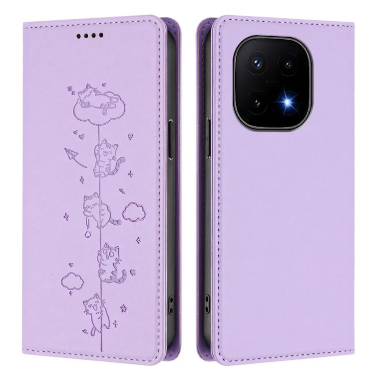 For vivo iQOO 15 5G Cute Cats Embossed Magnetic RFID Vegan Leather Phone Case