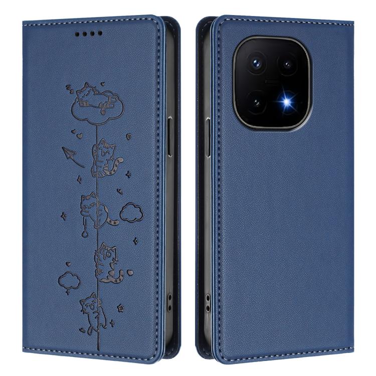 For vivo iQOO 15 5G Cute Cats Embossed Magnetic RFID Vegan Leather Phone Case