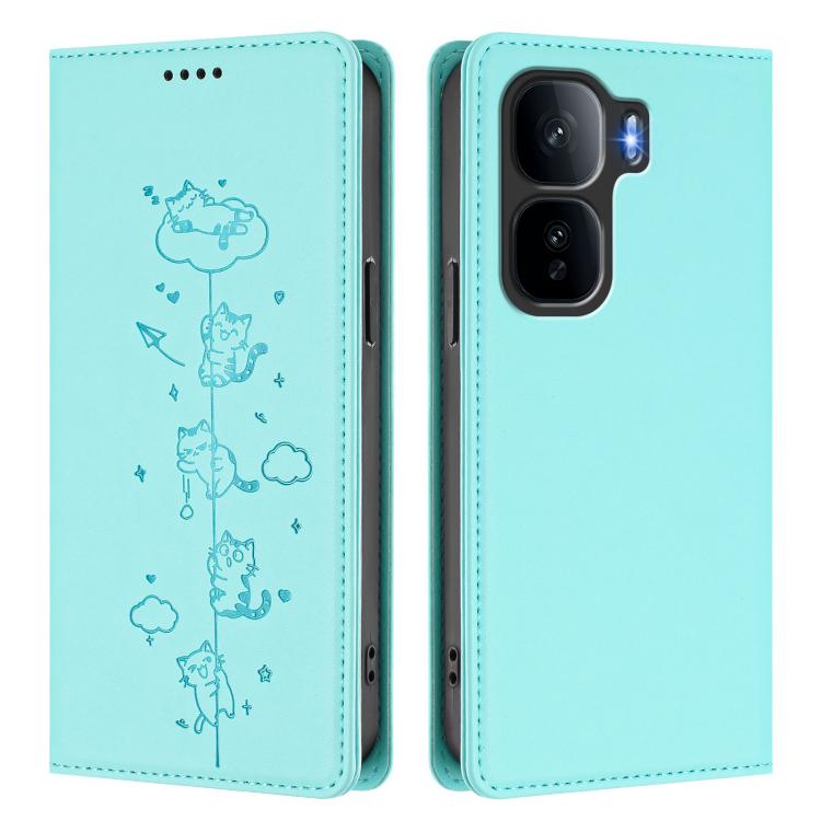 For vivo iQOO Neo 10+ Cute Cats Embossed Magnetic RFID Vegan Leather Phone Case