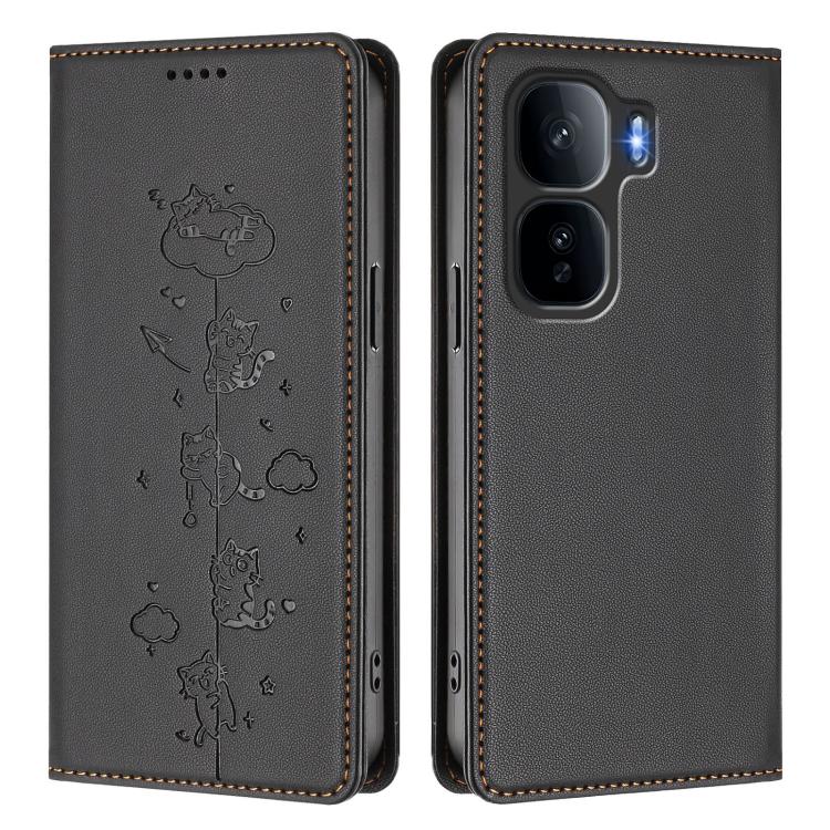 For vivo iQOO Neo 10+ Cute Cats Embossed Magnetic RFID Vegan Leather Phone Case