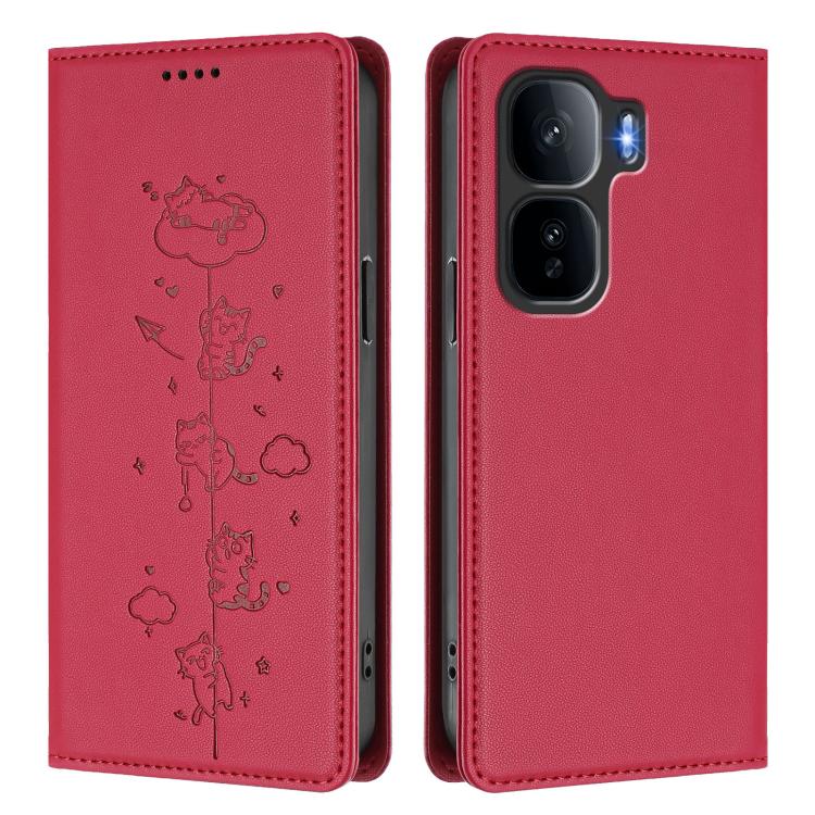 For vivo iQOO Neo 10+ Cute Cats Embossed Magnetic RFID Vegan Leather Phone Case