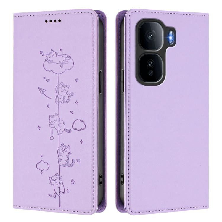 For vivo iQOO Neo 10+ Cute Cats Embossed Magnetic RFID Vegan Leather Phone Case