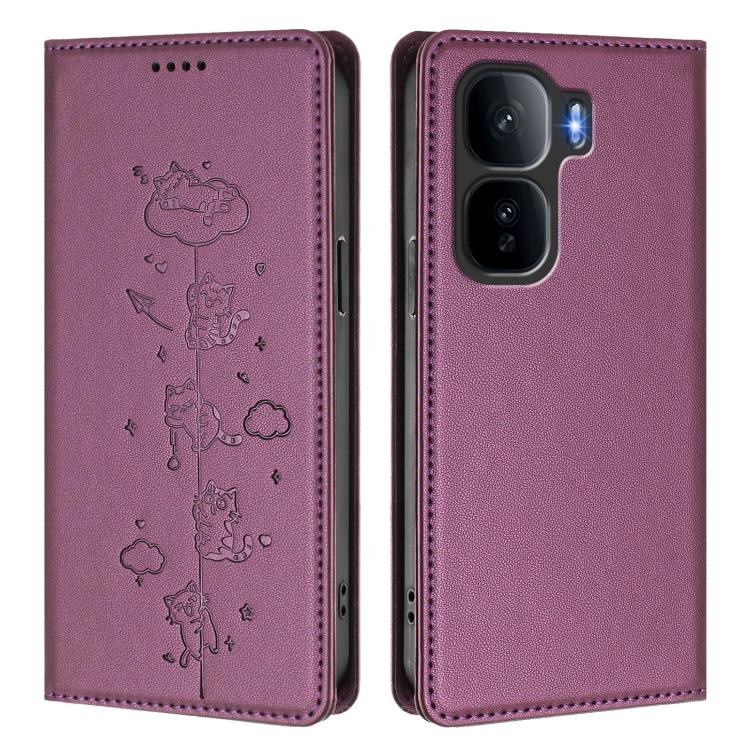 For vivo iQOO Neo 10+ Cute Cats Embossed Magnetic RFID Vegan Leather Phone Case