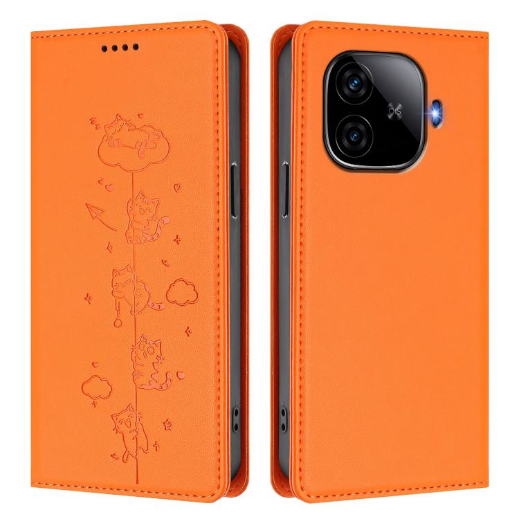 For vivo iQOO Z9 5G / Z9 Turbo 5G Cute Cats Embossed Magnetic RFID Vegan Leather Phone Case
