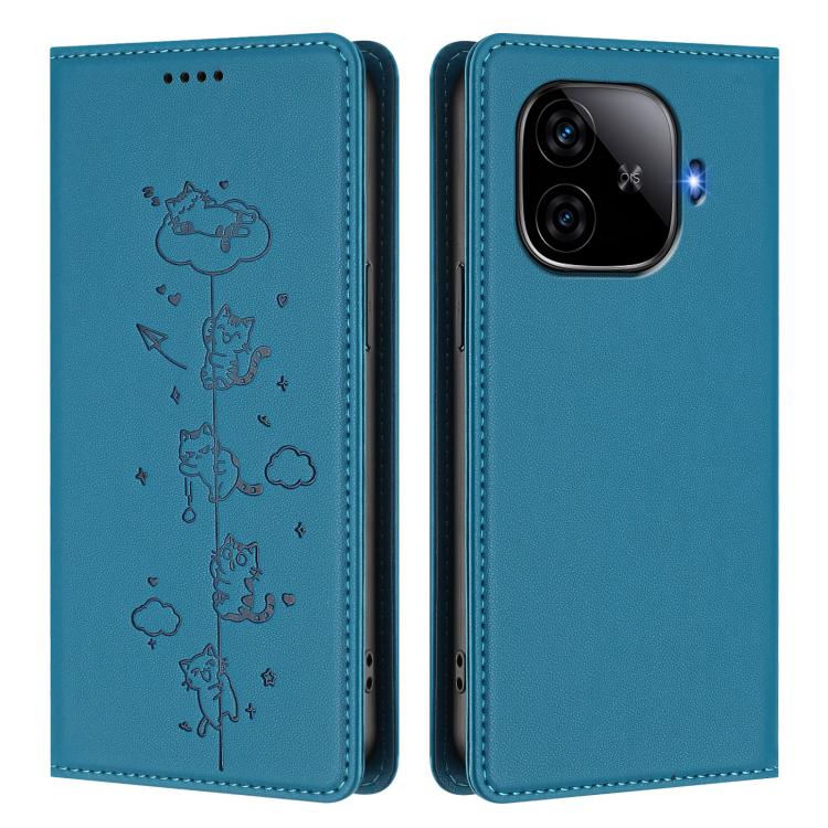 For vivo iQOO Z9 5G / Z9 Turbo 5G Cute Cats Embossed Magnetic RFID Vegan Leather Phone Case