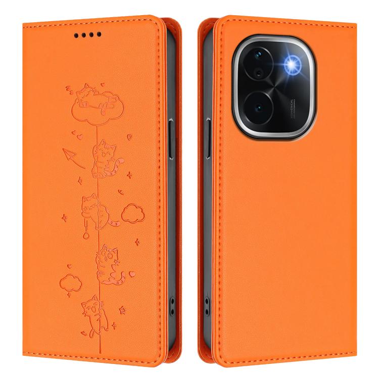 For vivo iQOO Z9s Pro / T3 Pro 5G India Cute Cats Embossed Magnetic RFID Vegan Leather Phone Case