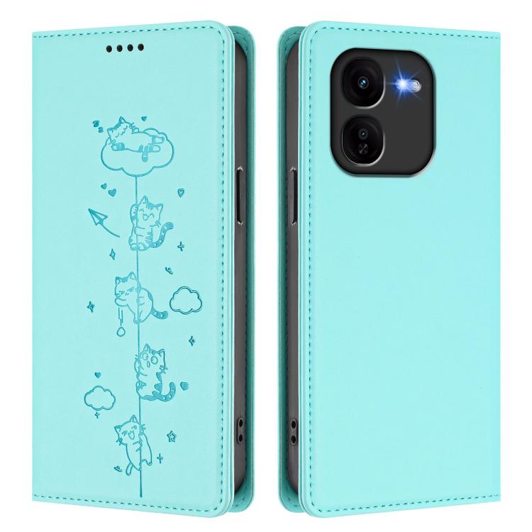 For vivo iQOO Z9x Cute Cats Embossed Magnetic RFID Vegan Leather Phone Case