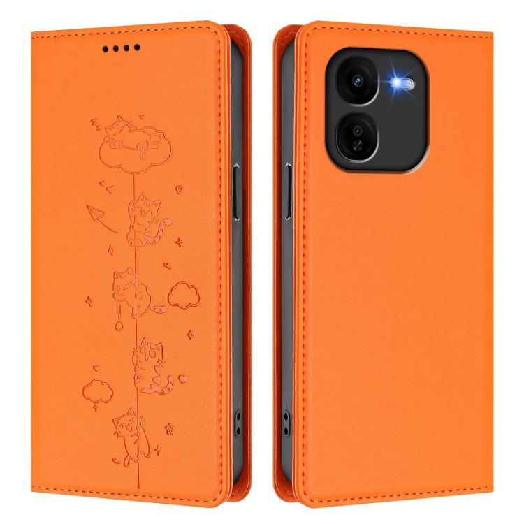For vivo iQOO Z9x Cute Cats Embossed Magnetic RFID Vegan Leather Phone Case