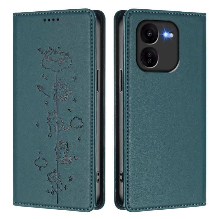 For vivo iQOO Z9x Cute Cats Embossed Magnetic RFID Vegan Leather Phone Case
