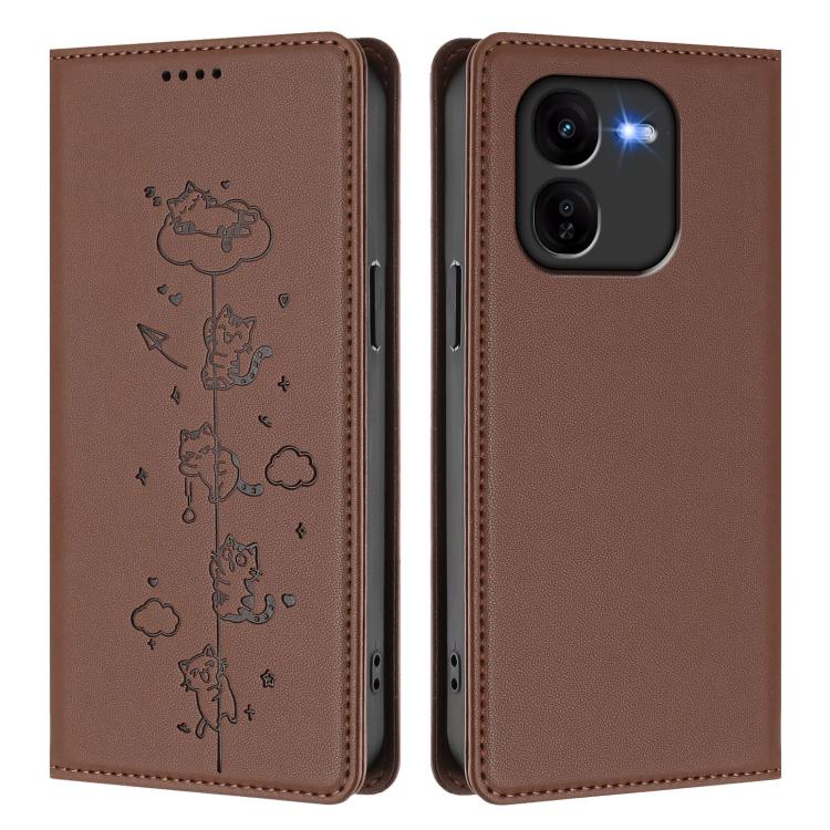 For vivo iQOO Z9x Cute Cats Embossed Magnetic RFID Vegan Leather Phone Case