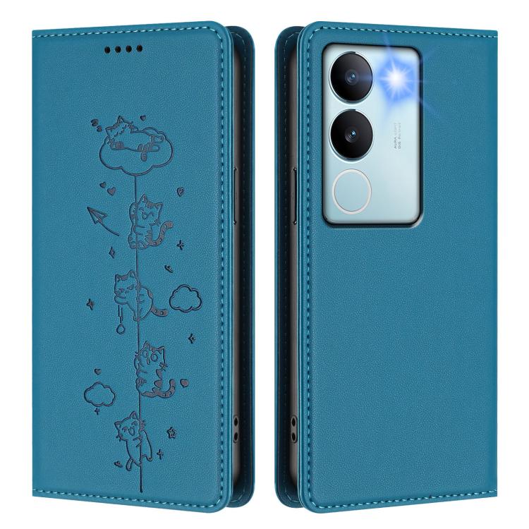 For vivo S17 / S17 Pro / V29 / V29 Pro 5G Cute Cats Embossed Magnetic RFID Vegan Leather Phone Case