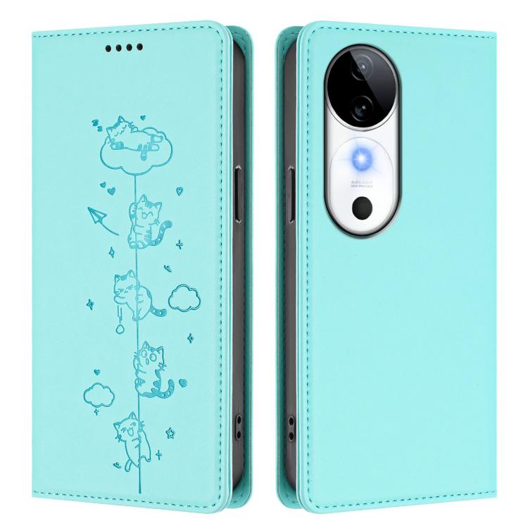 For vivo S19 Cute Cats Embossed Magnetic RFID Vegan Leather Phone Case