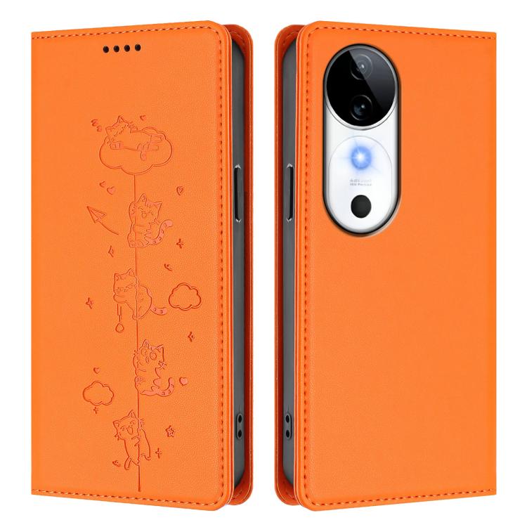For vivo S19 Cute Cats Embossed Magnetic RFID Vegan Leather Phone Case